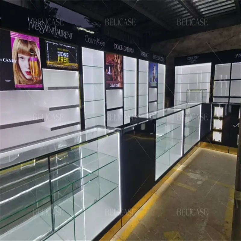 2025customized. customized Shopping Mall New Nail Salon Store Luxury Cosmetic Wall Cabinet Showcase Makeup Stand Cosmetic Displa