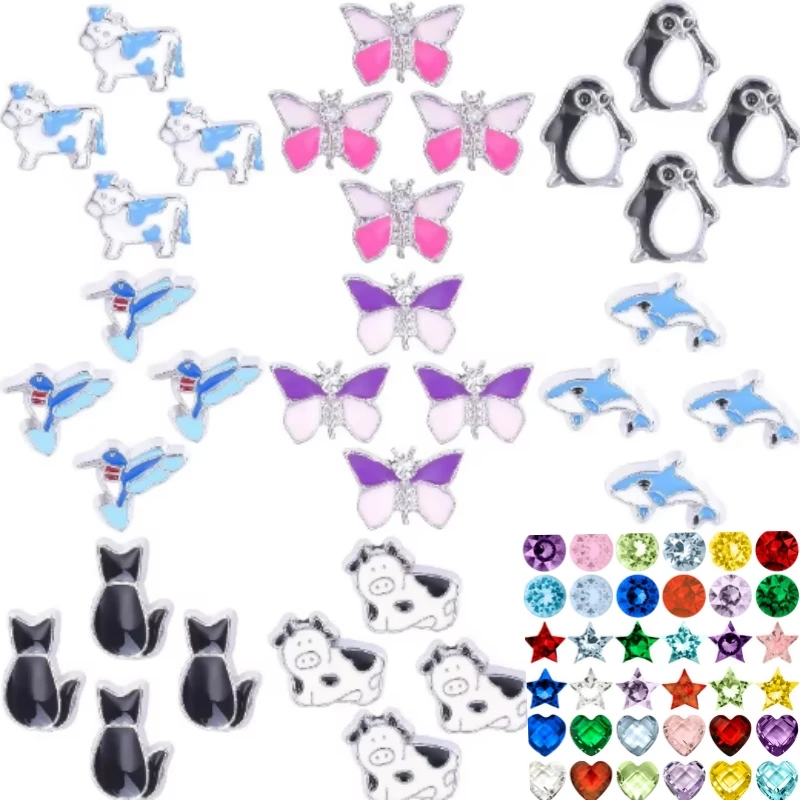 40Pcs Cute Animal Butterfly Pigeon Cow Penguin Fish Mermaid Tail Floating Charms Inside  Picture Locket Necklaces Jewelry