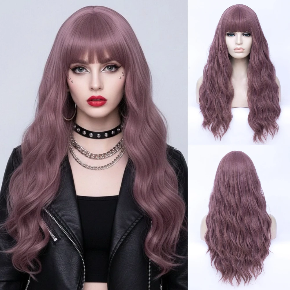 

Синтетический длинный тонкий парик из ротанга, фиолетовый, вьющийся, с челкой, для женщин, для тематических вечеринок, в стиле готик-лолита, реалистичные искусственные волосы