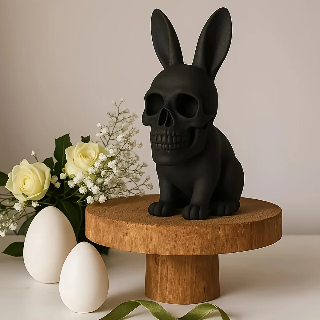 A creative punk style rabbit skull statue - Halloween Easter decoration ornaments, create a festive atmosphere Gothic home sculp