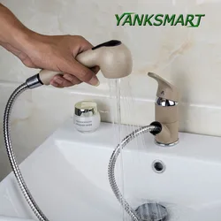YANKSMART Beige Pull Out  Kitchen Faucet Swivel New Spout Single Handle Spray Sink Kitchen Torneira Cozinha Tap Mixer Faucet