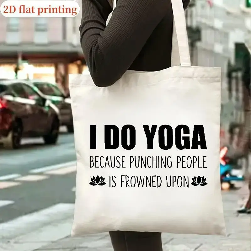 Women'S Humorous Yoga Slogan Tote Bag- 