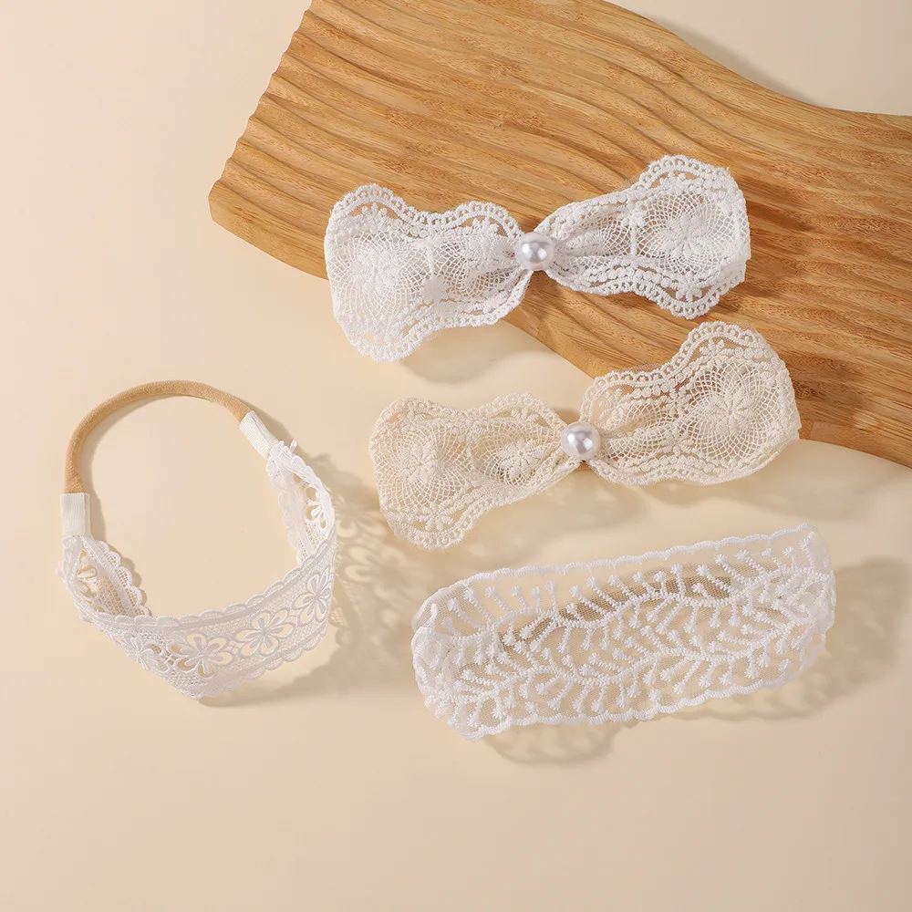 JOLLYPASS Süßes Spitzen-Stirnband mit durchbrochener Stickerei und Schleife für Babys, Nylon-Turban, elastische Haarbänder, Haarschmuck für Neugeborene – Detail 5