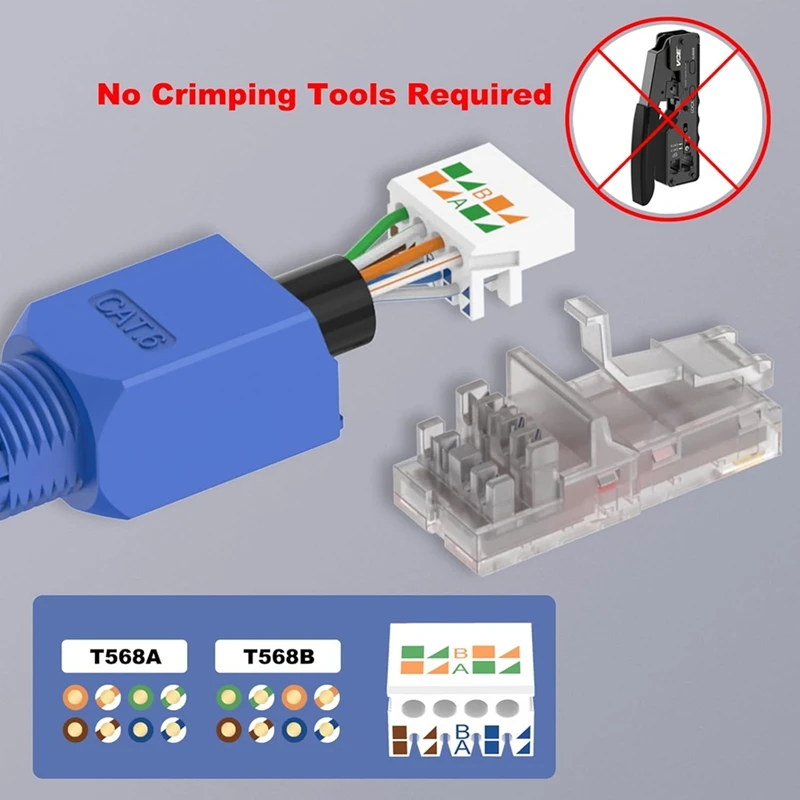 Super Sale 6pcs RJ45 Connector Tool-Free, CAT6A Field Termination Plug, Modular Plug for 23 to 26 AWG Network Cable, Blue