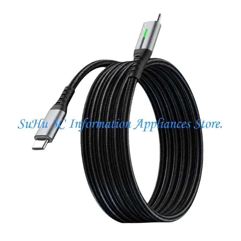  Interlaced USB C-to-C Cable with Up to 240W Charging, 480 Mbps File Transfer, Green LED, and Reinforced Ends for Devices