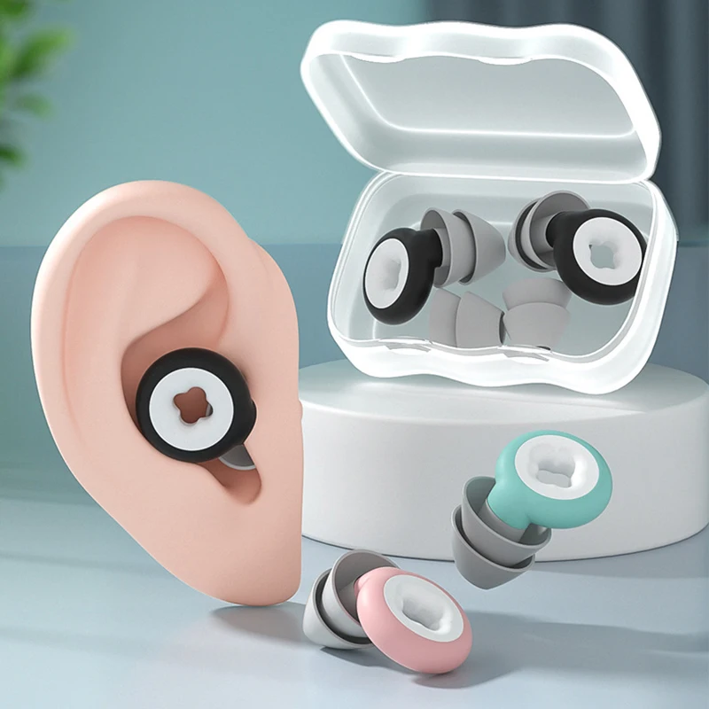 A Set Soundproof Noise Canceling Earplugs Portable Waterproof Silicone Sleep Ear Plug With Ear Cap Keep Quiet Hearing Protection