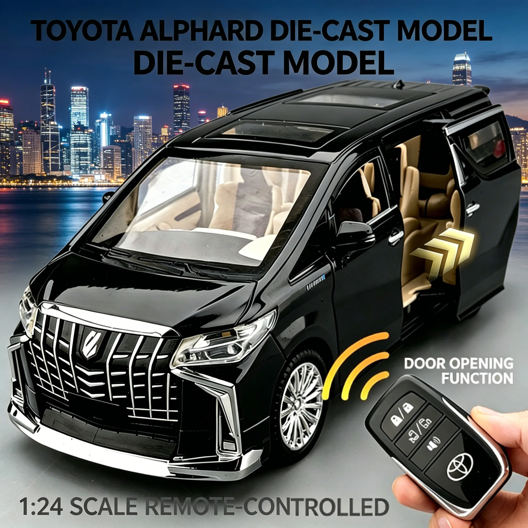1:24 Key Control Version Toyota Alphard MPV Alloy Car Model Diecasts Metal Vehicles Car Model Sound and Light Childrens Toy Gift