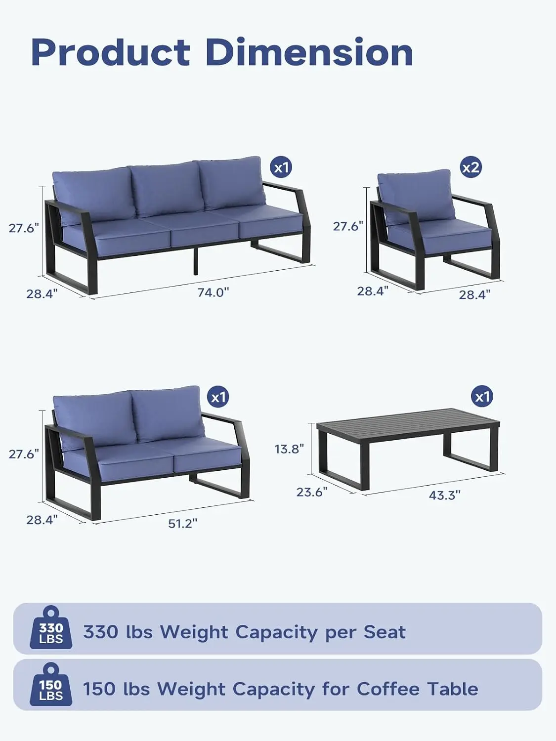 Oversized Outdoor Aluminum Patio Loveseat, 5
