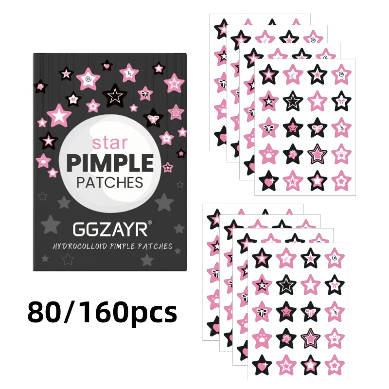 80/160pcs Star Acne Patch Set – Various Sizes, Alcohol-Free, Gentle Deep-Cleansing, Invisible & Safe for Sensitive Skin