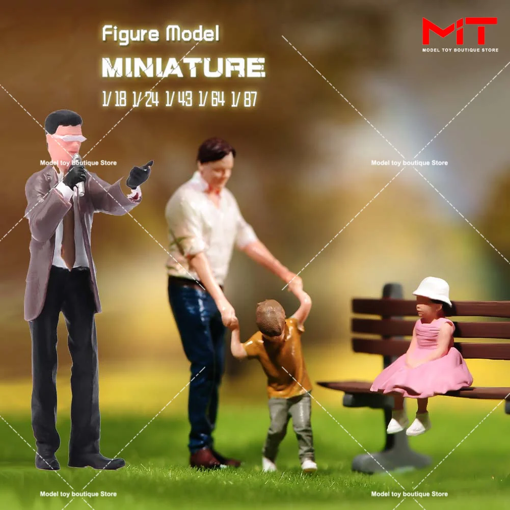 

Miniature Figure 1/87 1/64 1/43 1/24 1/18 Male Singing Father Son Playing Girl Figurines Doll Model Outdoor Scene Props Display