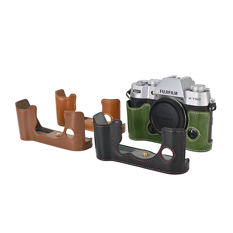 カメラプロテクターレザーケース Pu レザーカメラケースカバー富士フイルム XT50 富士 X-T50 ハーフボディビデオバッグ