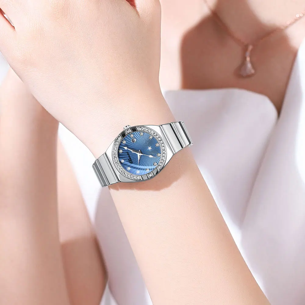 Nuovo orologio da donna Orologio da polso rotondo al quarzo tempestato di diamanti Data Orologio luminoso impermeabile in acciaio inossidabile Orologio da donna Relojes Para