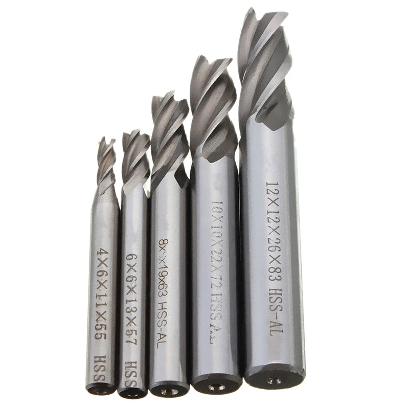 

5Pcs/Set Straight Shank End Mill Cutter 4 Flute Hss Drill Bit 4/6/8/10/12Mm For Cnc Milling Tool