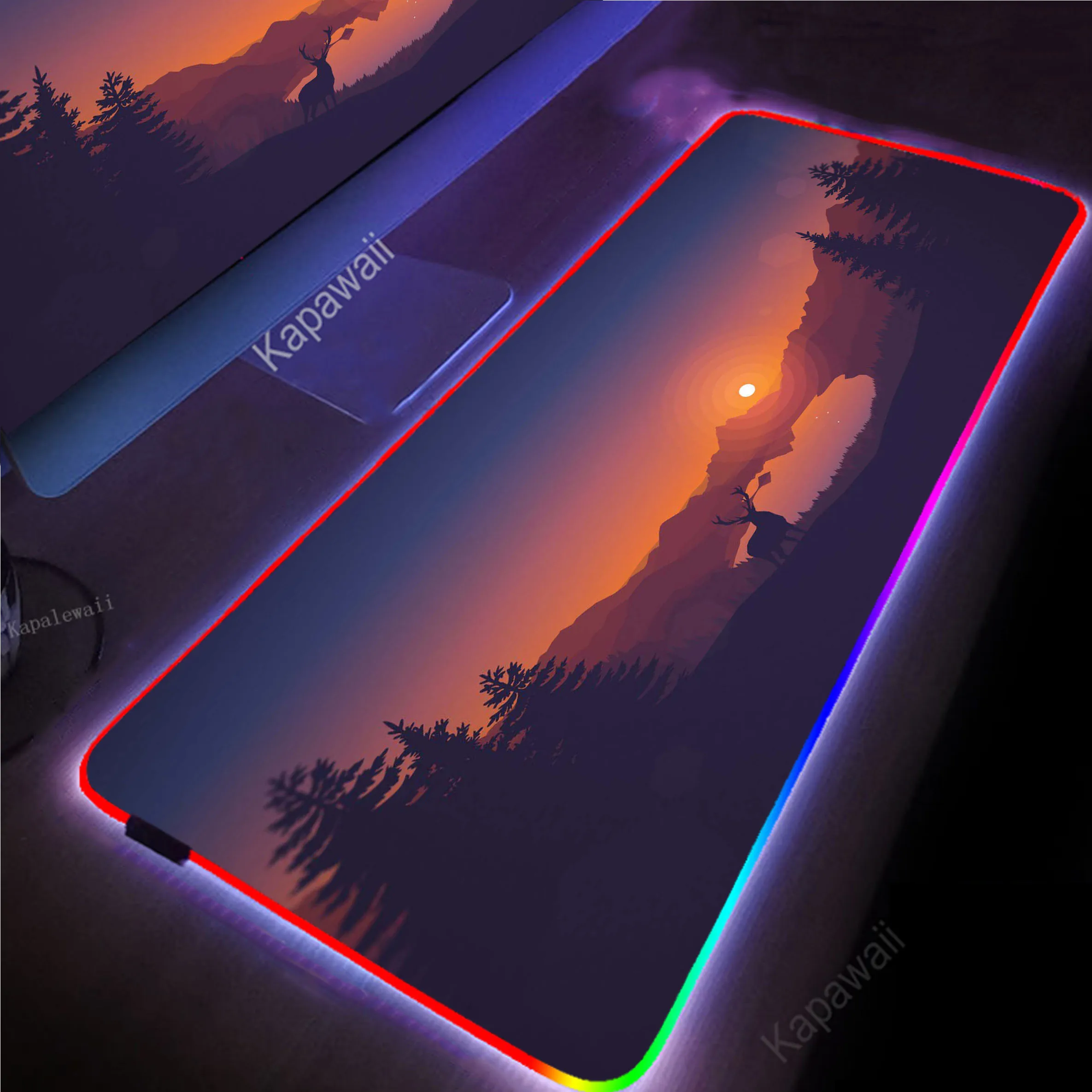 Scenery Firewatch RGB LED Backlight Gaming Mousepad Gamer Mousemat Mouse Mat Desk Pad Mouse Pad Keyboard Mat Pc Tapis de Souris