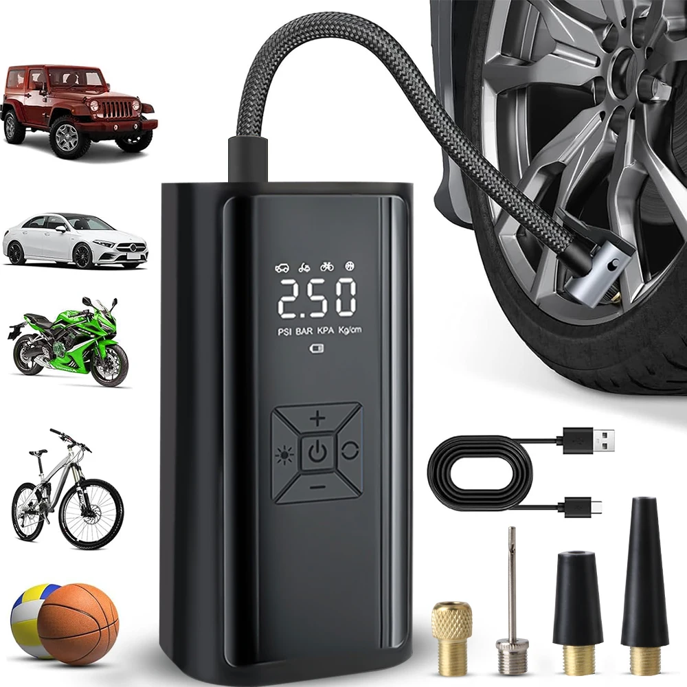 For Car RV Truck Trailer Tire Inflator Air Pump For Motorcycle Bicycle Ball Portable Tire Pressure Gauge Wireless Air Compressor