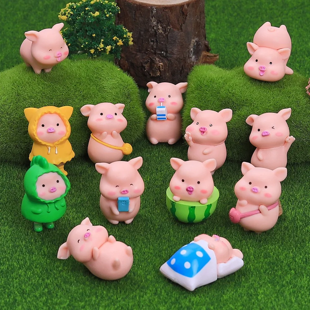Cute Mini Pig Figurine Cartoon Resin Piggy Model DIY Home Decor Accessories Micro Landscape Miniature Decoration Crafts Decor