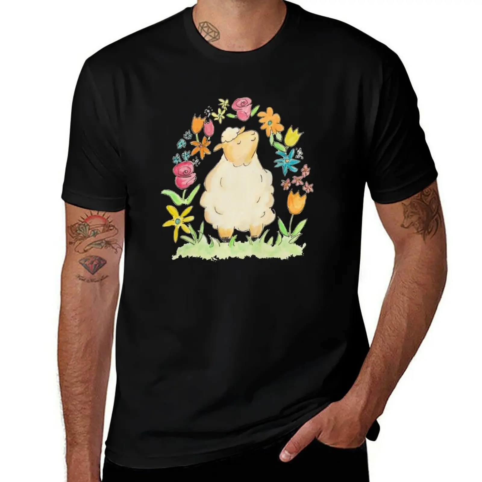 

Spring Sheep with Flowers T-Shirt new edition funny gifts Man t-shirt mens big and tall t shirts
