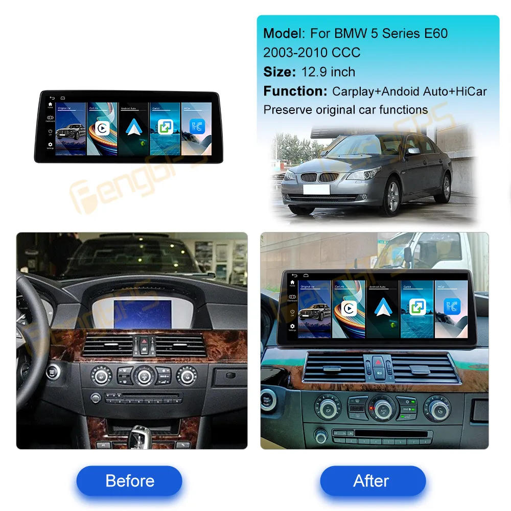 For BMW 5 Series E60 2003-2010 CCC OEM Multimedia Player GPS Navigation Head Unit DSP BT 12.9'' Touch Screen Car Radio CarPlay