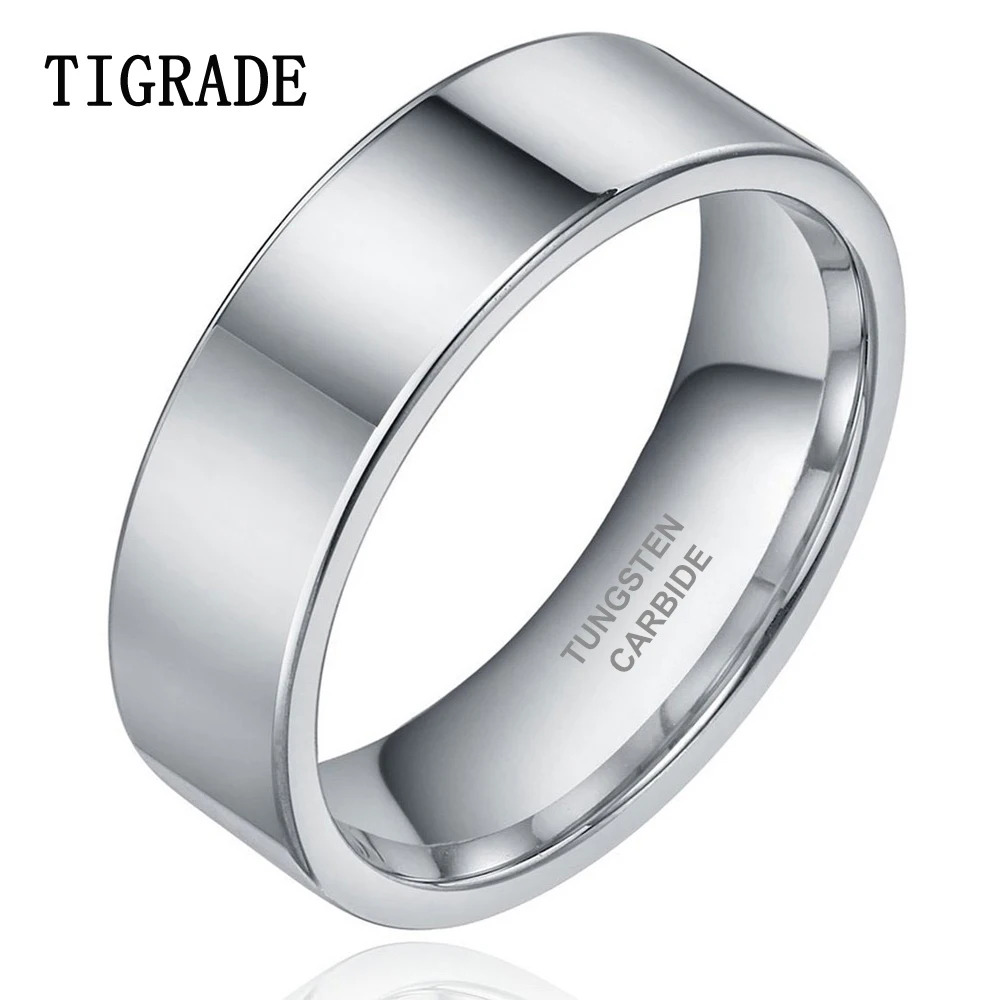 TIGRADE Flat 8mm High Polished Pure Tungsten Carbide Ring Women Men Wedding Engagement Band Fashion Jewelry Comfort Fit