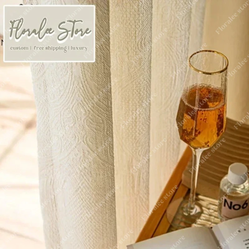 

French Relief Curtains Balcony Cream Yarn Window Curtains For Living Room Bedroom Dining Luxury Custom Size Drapes Decor