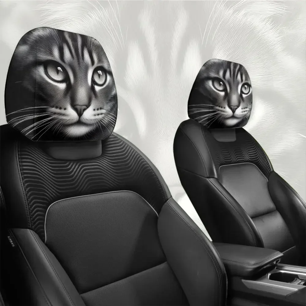 2 Pcs Breathable And Skin Friendly Car Headrest Covers With A Raccoon Cat Pattern Perfect For Pet Lovers And Festival Gifts