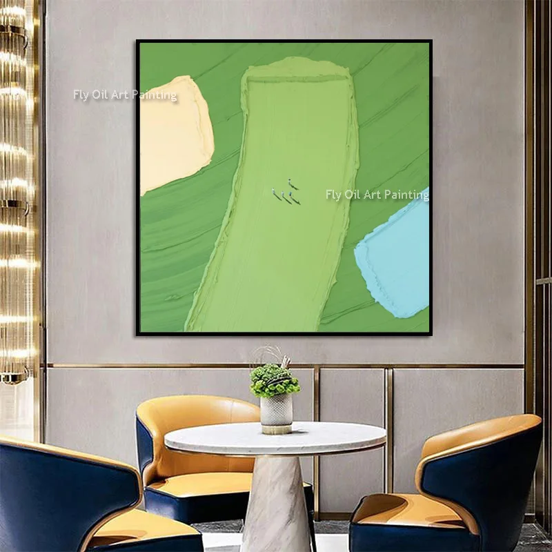 Special Black And Green Knife Thick People Playing Golf Oil Painting On Canvas Hand Made Grass Green Home Wall Decor Items