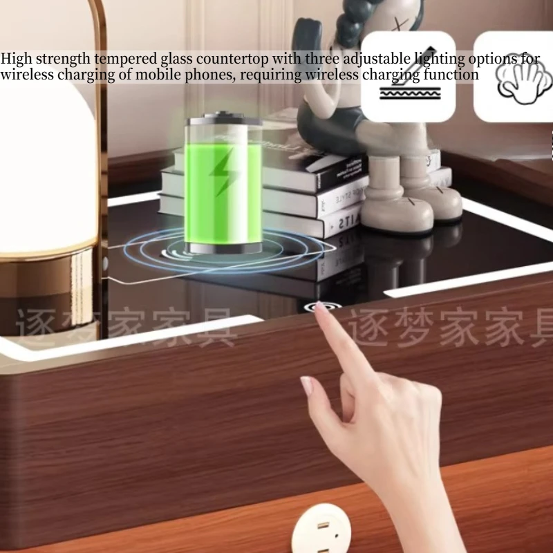 Fingerprint Safe Voice Controlled Light Tri Color Light Wireless Charging Dual USB Bluetooth Speaker Drawer Bedroom Furniture