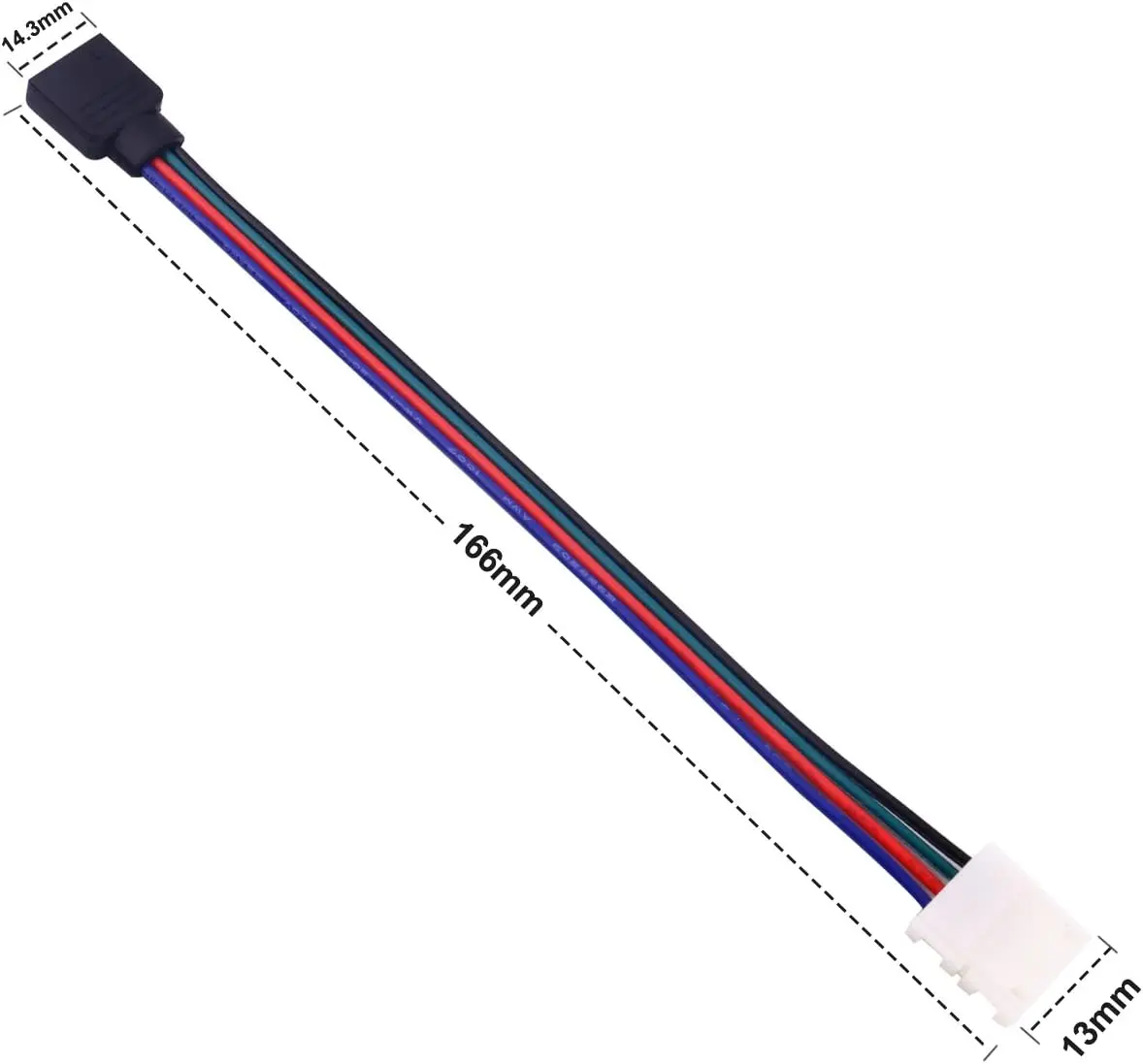 5050 LED RGB Strip Light Connector 4 Pin Conductor 10mm Strip to Controller Jumper Solderless Clip On Pigtail Power Adapter