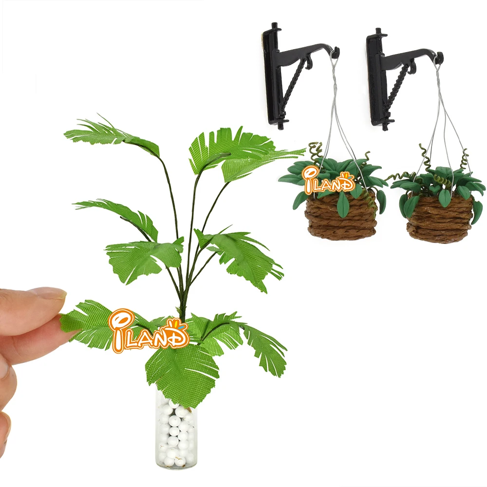 iLAND Dollhosue Accessories of Miniature Plants Fairy Garden Décor of Mini Bonsai Plant Potted Plants Plant Hangers