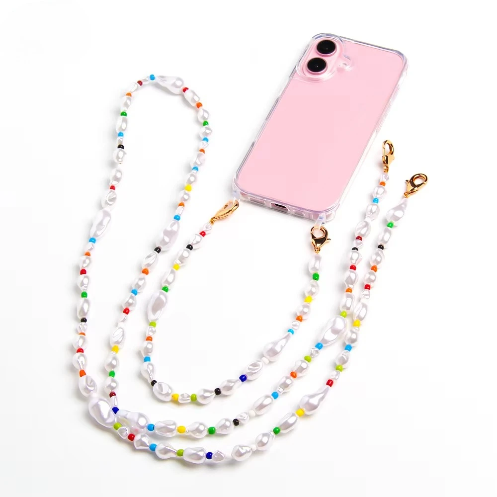 Crossbody Phone Lanyard, Colorful Pearl Handmade Beaded Universal Phone Chain for Girls