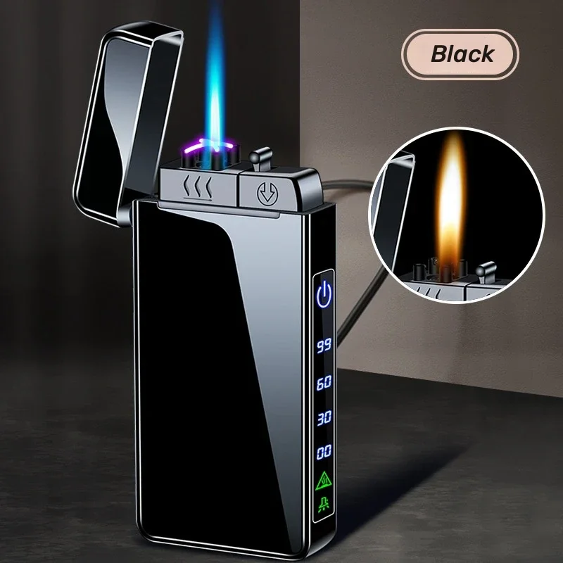 Triple Flame Electric Pulse Plasma Dual Arc Type-C Lighter Metal Outdoor Windproof Blue Red Flame Torch Jet Lighter Men\'s Gift