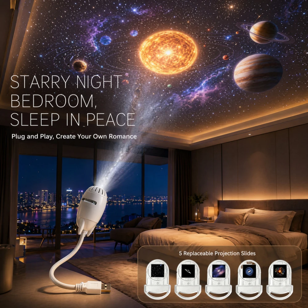 Galaxy Sternenhimmel Projektor 2-in-1 mit 5 Folien, Augenschonende LED-Nachtlampe für Kinder und Erwachsene, Schlafzimmer, Decke, Auto-Dekoration