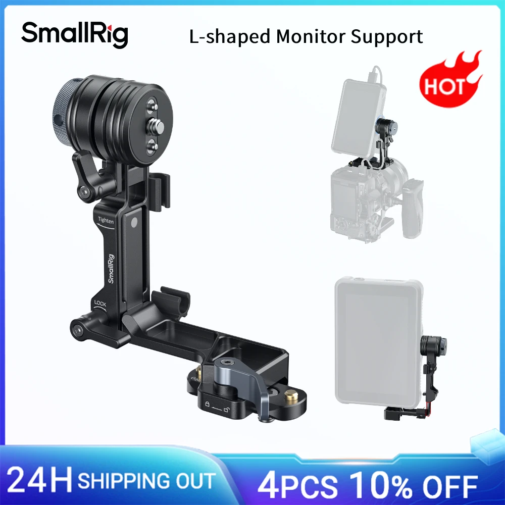 Image of SmallRig L-förmige Monitorhalterung, mit NATO-Schienen-Kabelclips, stufenloser Dämpfungseinstellung, zwei einziehbaren Positionierstiften -6315