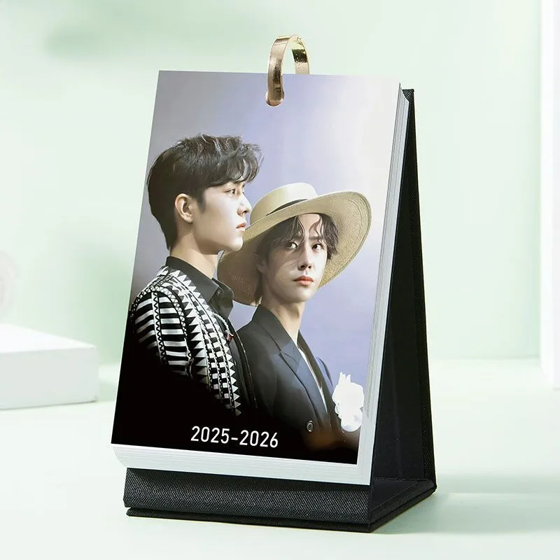 Bo Jun Yi Xiao 2025 2026 Biannual Week Calendar Star Simple Desk Calendar Xiao Zhan and Wang Yibo Desk Calendar Peripherals