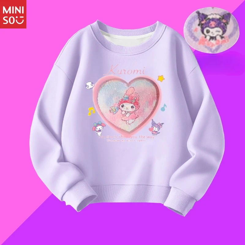

Miniso 2025 Autumn Winter Girls Clothing Color Change Glitter Heart Reversible Pattern Long Sleeve Hoodie Top Fashion
