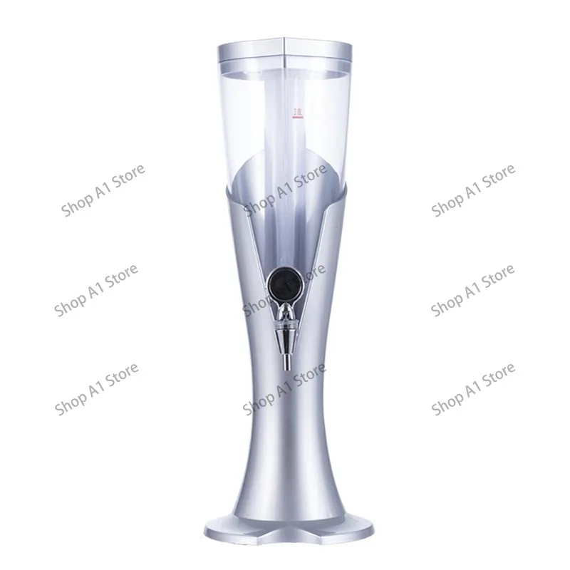 3L Beer Tower Dispenser with Tap & Tripod Stand, Champagne Gold Draft Beer Juice Wine Dispenser for KTV Bar