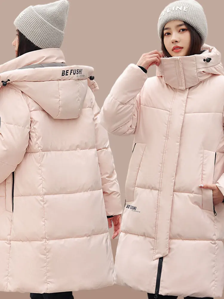 Jaet de algodón para mujer, abrigo de invierno holgado de longitud media, ropa de abrigo informal acolchada de algodón para mujer, cremallera de cuello alto