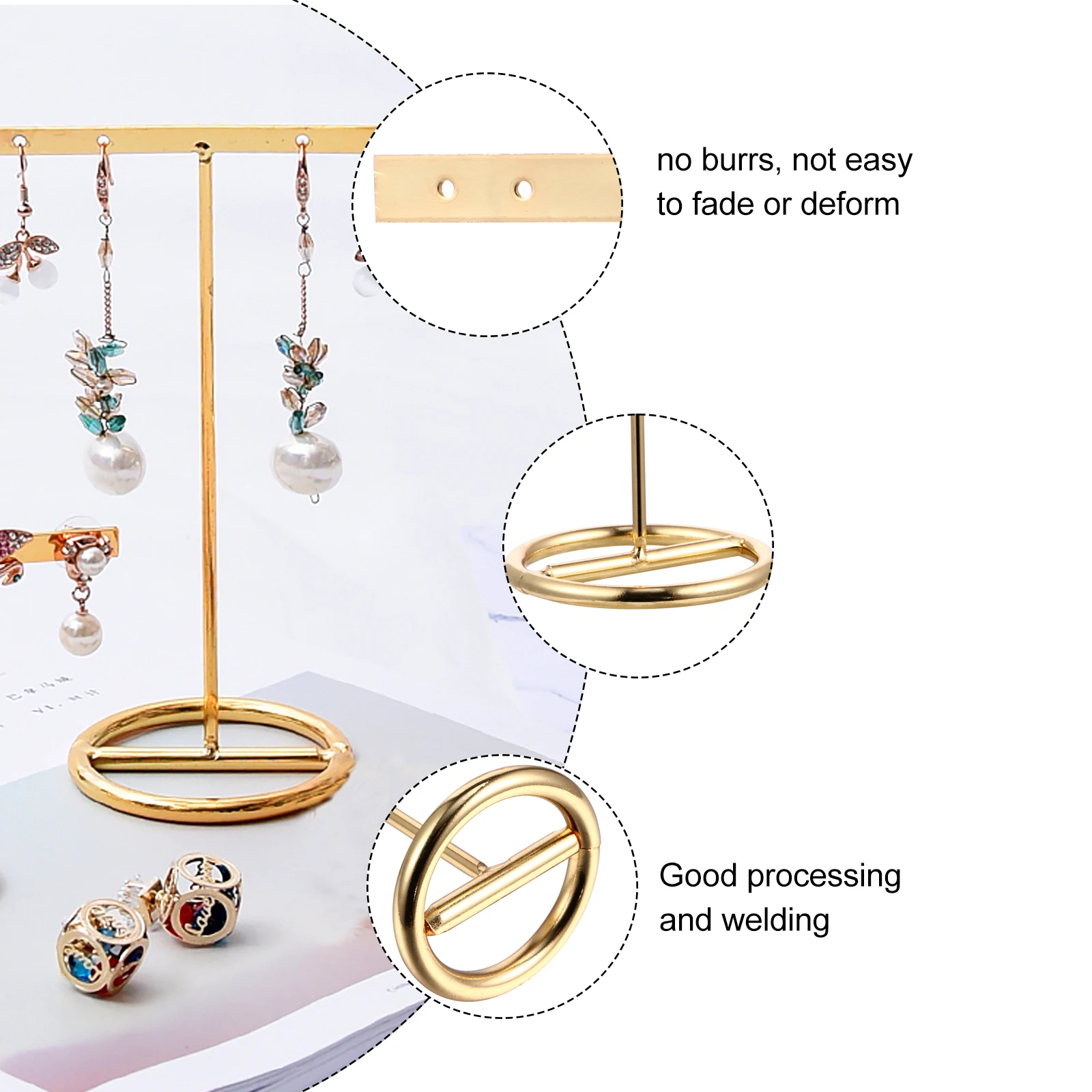 2 pezzi Orecchini Scaffali in ferro durevoli Gioielli dorati Foto T-Bar Espositori Puntelli Scaffali di stoccaggio durevoli Supporti di stoccaggio