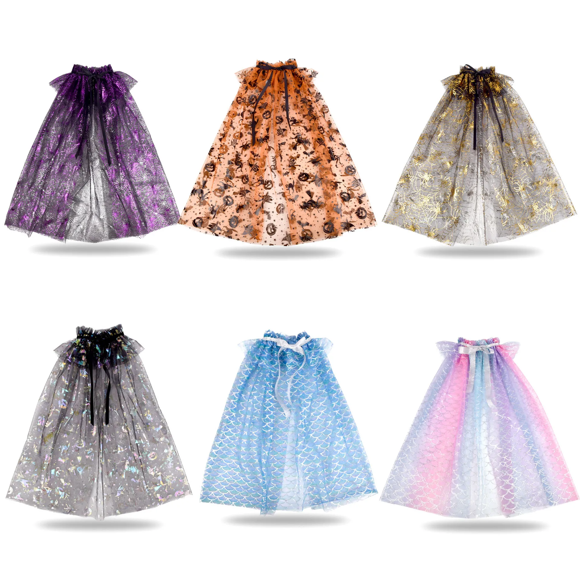 

Princess Girls Mesh Cloak Kids Cape Children's Spider Pumpkin Lace Up Kids Thin Cloak Birthday Party Performance Dress Up Props