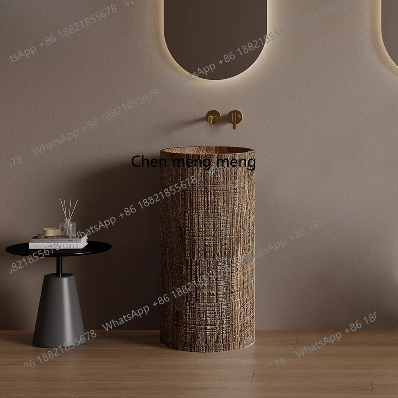 

Minimalist, column basin integrated floor-to-ceiling wood grain, creative vertical washbasin