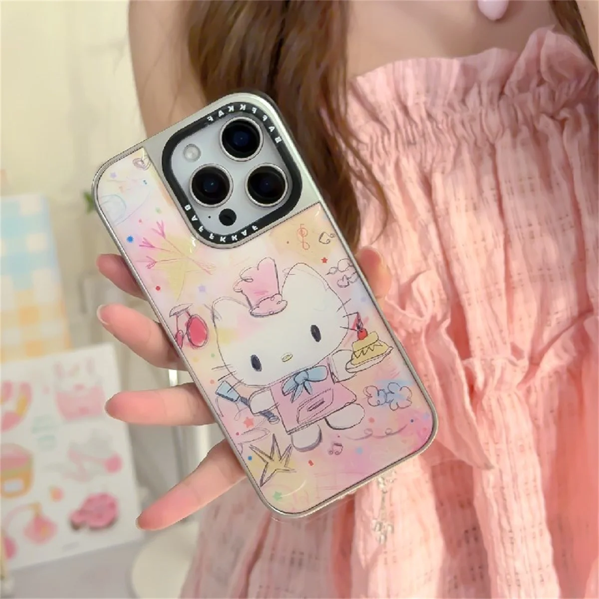 Kawaii dos desenhos animados graffiti hellokitty caso de telefone para iphone 16 pro 15 14 pro capa traseira bonito casos protetores funda