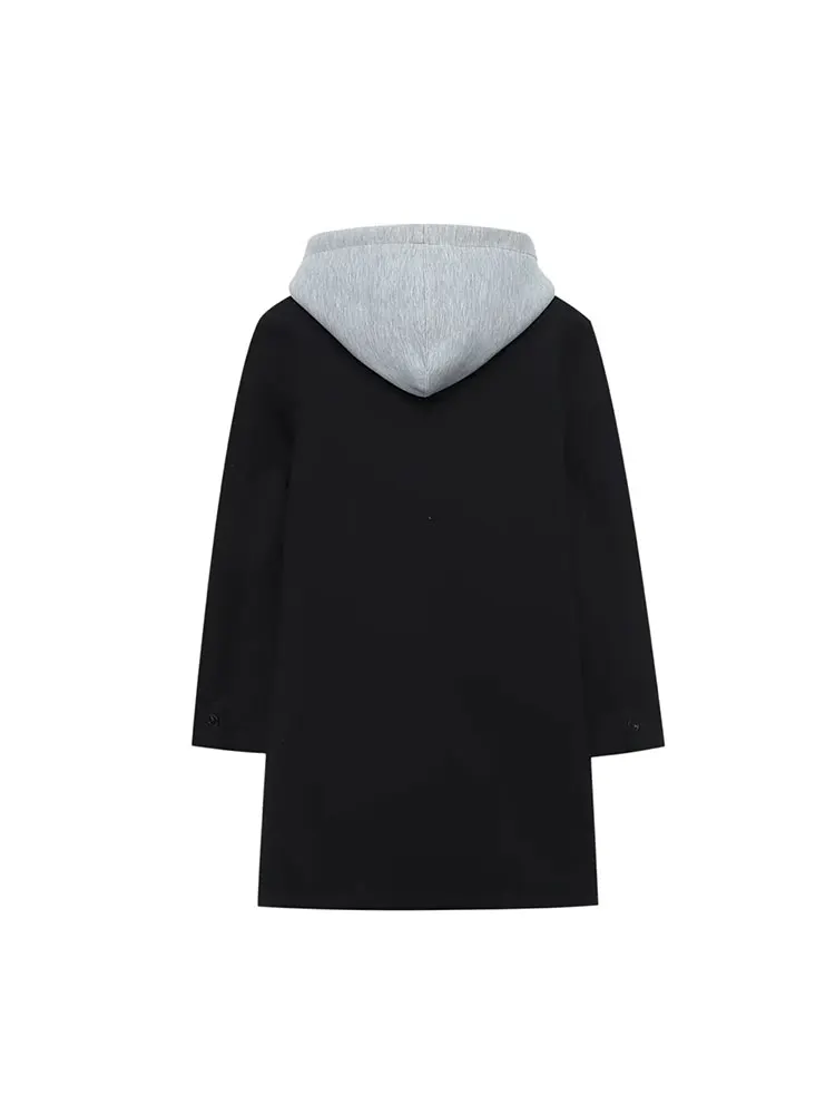 Nlzgmsj Herfst Nieuwe vrouwen Jas Pocket Lange Mouw Jas Splice Capuchon Ontwerp Jassen Voor Vrouwen Nieuwe Lange Trenchcoat