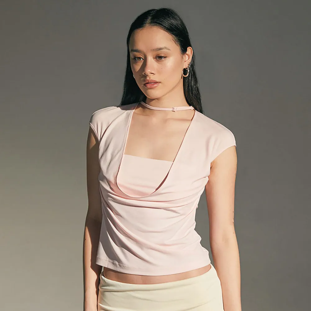 

Women's Ruched Shirt V-Neck Sleeveless Solid Color Top Basic Summer T-shirt Slim Fit Casual Streetwear