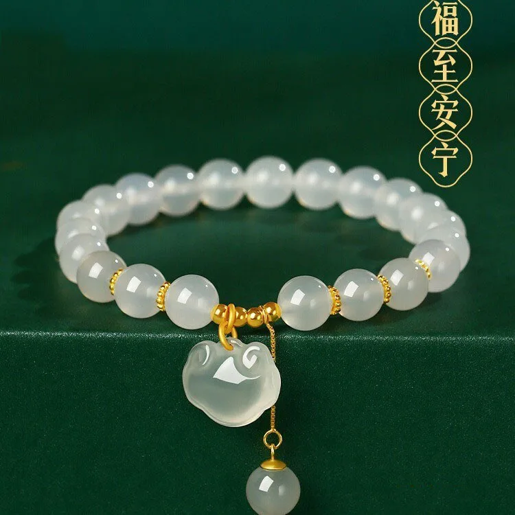 

Women's Peace Lock Bracelet Ruyi Fortune Bead Chalcedony Agate Bracelet New Chinese Style Gift for Mother's Day Gifts