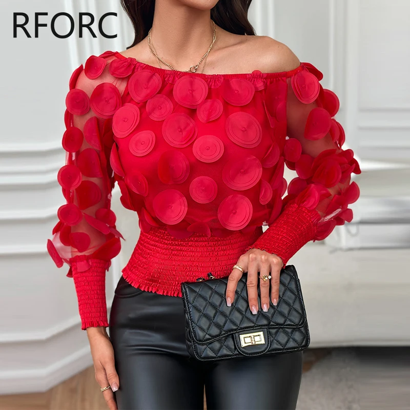 2024 Women Chic Diagonal Collar Three Dimensional Collar Pleated Solid Blouse Tops