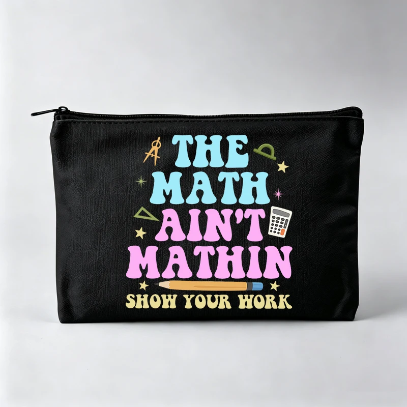 Math-Inspired Letter Print Makeup Bag, Typography Graphic Cosmetic Pouch for Daily Use