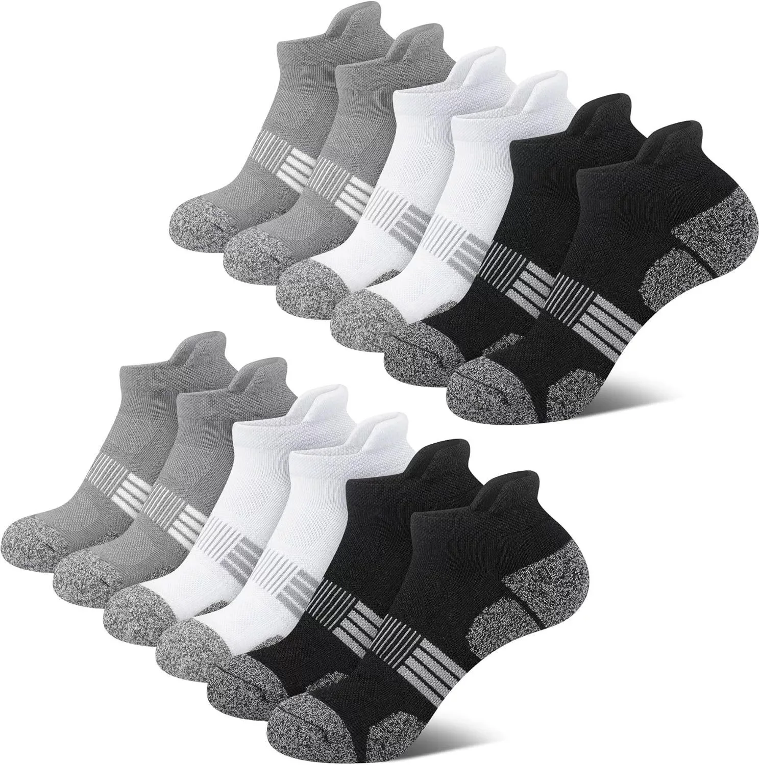 

1-6 Pairs Unisex Thick Padded Low Cut Running Socks Summer Breathable Sweat Absorbing male Striped Design Casual Socks