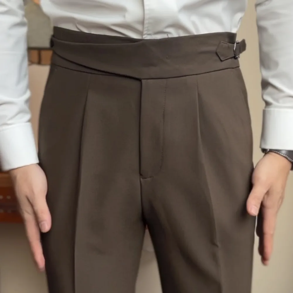 High Quality Italian Naples Suit Pant For Men Black Brown Calcas Sociais Masculinas Elegant Men Dress Office Trousers