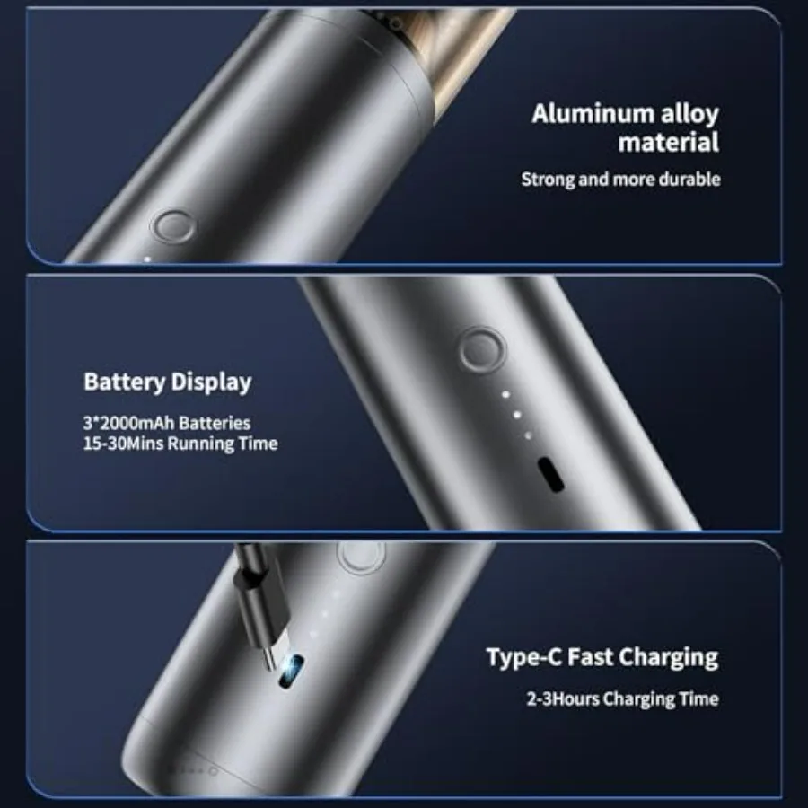 مكنسة كهربائية لاسلكية محمولة مع محرك بدون فرش وشفط قوي 16000 باسكال للسيارة والمكتب المنزلي واستخدام الحيوانات الأليفة 4 في 1 قابل لإعادة الشحن Mi