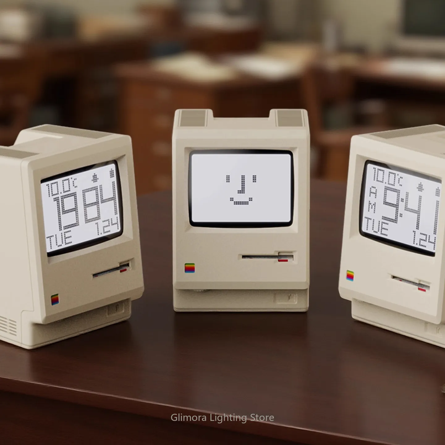 Maclock Macintosh Pixel Alarm Clock for Desktop,Ornament with Classic Vintage Design, Creative Desk Decor Gift for Tech Fans